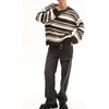 image:imagechouyatou Women Fall Fuzzy Chunky Knit Pullover Striped Sweaters Casual Oversized Crewneck Winter SweaterBrown