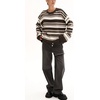 image:imagechouyatou Women Fall Fuzzy Chunky Knit Pullover Striped Sweaters Casual Oversized Crewneck Winter SweaterBrown