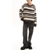 image:imagechouyatou Women Fall Fuzzy Chunky Knit Pullover Striped Sweaters Casual Oversized Crewneck Winter SweaterBrown