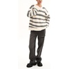 image:imagechouyatou Women Fall Fuzzy Chunky Knit Pullover Striped Sweaters Casual Oversized Crewneck Winter SweaterCream White