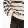 image:imagechouyatou Women Fall Fuzzy Chunky Knit Pullover Striped Sweaters Casual Oversized Crewneck Winter SweaterCream White