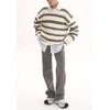 image:imagechouyatou Women Fall Fuzzy Chunky Knit Pullover Striped Sweaters Casual Oversized Crewneck Winter SweaterCream White