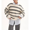 image:imagechouyatou Women Fall Fuzzy Chunky Knit Pullover Striped Sweaters Casual Oversized Crewneck Winter SweaterCream White