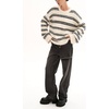 image:imagechouyatou Women Fall Fuzzy Chunky Knit Pullover Striped Sweaters Casual Oversized Crewneck Winter SweaterCream White
