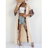 image:imagechouyatou Womens Bohemian Floral Print Maxi Cardigans Open Front Beach Cover Up Long Cardigan ShirtsApricot