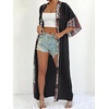 image:imagechouyatou Womens Bohemian Floral Print Maxi Cardigans Open Front Beach Cover Up Long Cardigan ShirtsBlack