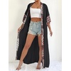 image:imagechouyatou Womens Bohemian Floral Print Maxi Cardigans Open Front Beach Cover Up Long Cardigan ShirtsBlack