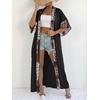 image:imagechouyatou Womens Bohemian Floral Print Maxi Cardigans Open Front Beach Cover Up Long Cardigan ShirtsBlack