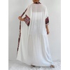 image:imagechouyatou Womens Bohemian Floral Print Maxi Cardigans Open Front Beach Cover Up Long Cardigan ShirtsWhite
