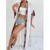 image:imagechouyatou Womens Bohemian Floral Print Maxi Cardigans Open Front Beach Cover Up Long Cardigan ShirtsWhite