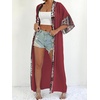 image:imagechouyatou Womens Bohemian Floral Print Maxi Cardigans Open Front Beach Cover Up Long Cardigan ShirtsWine Red