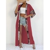 image:imagechouyatou Womens Bohemian Floral Print Maxi Cardigans Open Front Beach Cover Up Long Cardigan ShirtsWine Red