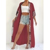 image:imagechouyatou Womens Bohemian Floral Print Maxi Cardigans Open Front Beach Cover Up Long Cardigan ShirtsWine Red