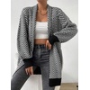 image:imagechouyatou Womens Elegant Shawl Collar Herringbone Striped Cardigan Open Front Color Block Cardigan SweatersBlack