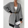 image:imagechouyatou Womens Elegant Shawl Collar Herringbone Striped Cardigan Open Front Color Block Cardigan SweatersBlack