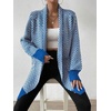 image:imagechouyatou Womens Elegant Shawl Collar Herringbone Striped Cardigan Open Front Color Block Cardigan SweatersBlue