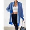 image:imagechouyatou Womens Elegant Shawl Collar Herringbone Striped Cardigan Open Front Color Block Cardigan SweatersBlue