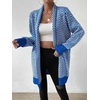 image:imagechouyatou Womens Elegant Shawl Collar Herringbone Striped Cardigan Open Front Color Block Cardigan SweatersBlue