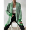 image:imagechouyatou Womens Elegant Shawl Collar Herringbone Striped Cardigan Open Front Color Block Cardigan SweatersGreen