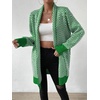 image:imagechouyatou Womens Elegant Shawl Collar Herringbone Striped Cardigan Open Front Color Block Cardigan SweatersGreen