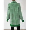 image:imagechouyatou Womens Elegant Shawl Collar Herringbone Striped Cardigan Open Front Color Block Cardigan SweatersGreen