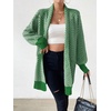 image:imagechouyatou Womens Elegant Shawl Collar Herringbone Striped Cardigan Open Front Color Block Cardigan SweatersGreen