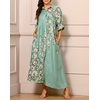 image:imagechouyatou Womens Lapel Button Down Maxi Shirt Dress Floral Printed 34 Sleeve Tunic Long Dress with PocketsGreen