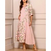 image:imagechouyatou Womens Lapel Button Down Maxi Shirt Dress Floral Printed 34 Sleeve Tunic Long Dress with PocketsPink