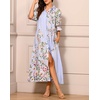 image:imagechouyatou Womens Lapel Button Down Maxi Shirt Dress Floral Printed 34 Sleeve Tunic Long Dress with PocketsPurple