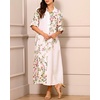 image:imagechouyatou Womens Lapel Button Down Maxi Shirt Dress Floral Printed 34 Sleeve Tunic Long Dress with PocketsWhite