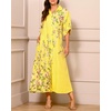image:imagechouyatou Womens Lapel Button Down Maxi Shirt Dress Floral Printed 34 Sleeve Tunic Long Dress with PocketsYellow