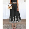 image:imagechouyatou Womens Retro Floral Embroidery ALine Skirt Back Elastic Waist Pleated Midi Long Skirt with PocketsBlack