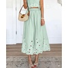 image:imagechouyatou Womens Retro Floral Embroidery ALine Skirt Back Elastic Waist Pleated Midi Long Skirt with PocketsGreen