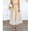image:imagechouyatou Womens Retro Floral Embroidery ALine Skirt Back Elastic Waist Pleated Midi Long Skirt with PocketsKhaki