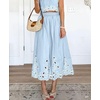 image:imagechouyatou Womens Retro Floral Embroidery ALine Skirt Back Elastic Waist Pleated Midi Long Skirt with PocketsLight Blue