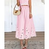 image:imagechouyatou Womens Retro Floral Embroidery ALine Skirt Back Elastic Waist Pleated Midi Long Skirt with PocketsPink