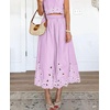 image:imagechouyatou Womens Retro Floral Embroidery ALine Skirt Back Elastic Waist Pleated Midi Long Skirt with PocketsPurple
