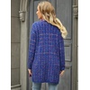 image:imagechouyatou Womens Trendy Fall Tweed Fringe Knit Oversized Cardigan Plaid Open Front Sweater JacketBlue