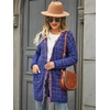 image:imagechouyatou Womens Trendy Fall Tweed Fringe Knit Oversized Cardigan Plaid Open Front Sweater JacketBlue