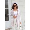 image:imagechouyatou Womens Trendy Fall Tweed Fringe Knit Oversized Cardigan Plaid Open Front Sweater JacketPink