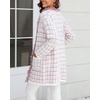 image:imagechouyatou Womens Trendy Fall Tweed Fringe Knit Oversized Cardigan Plaid Open Front Sweater JacketPink