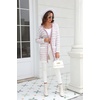 image:imagechouyatou Womens Trendy Fall Tweed Fringe Knit Oversized Cardigan Plaid Open Front Sweater JacketPink