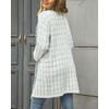 image:imagechouyatou Womens Trendy Fall Tweed Fringe Knit Oversized Cardigan Plaid Open Front Sweater JacketWhite