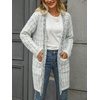 image:imagechouyatou Womens Trendy Fall Tweed Fringe Knit Oversized Cardigan Plaid Open Front Sweater JacketWhite