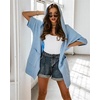 image:imagechouyatou Womens Y2k Cute Short Sleeve Knitted Cardigan Open Front Hooded Cardigan Sweaters with PocketsLight Blue