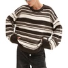 image:imagechouyatou Women Fall Fuzzy Chunky Knit Pullover Striped Sweaters Casual Oversized Crewneck Winter SweaterBrown
