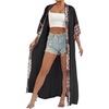 image:imagechouyatou Womens Bohemian Floral Print Maxi Cardigans Open Front Beach Cover Up Long Cardigan ShirtsBlack
