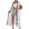 image:imagechouyatou Womens Bohemian Floral Print Maxi Cardigans Open Front Beach Cover Up Long Cardigan ShirtsWhite