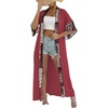 image:imagechouyatou Womens Bohemian Floral Print Maxi Cardigans Open Front Beach Cover Up Long Cardigan ShirtsWine Red