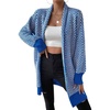 image:imagechouyatou Womens Elegant Shawl Collar Herringbone Striped Cardigan Open Front Color Block Cardigan SweatersBlue